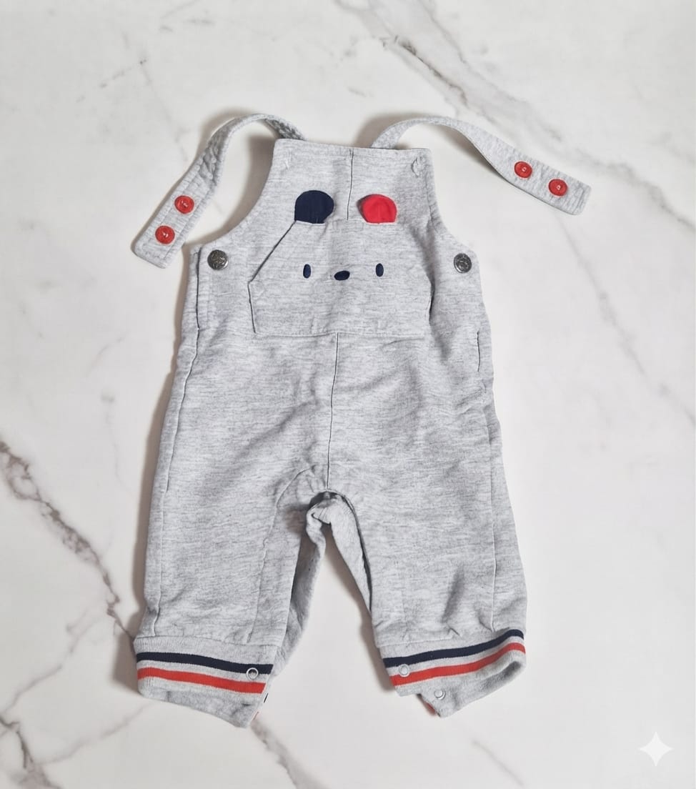 Salopette grigia con faccina orsetto Blukids