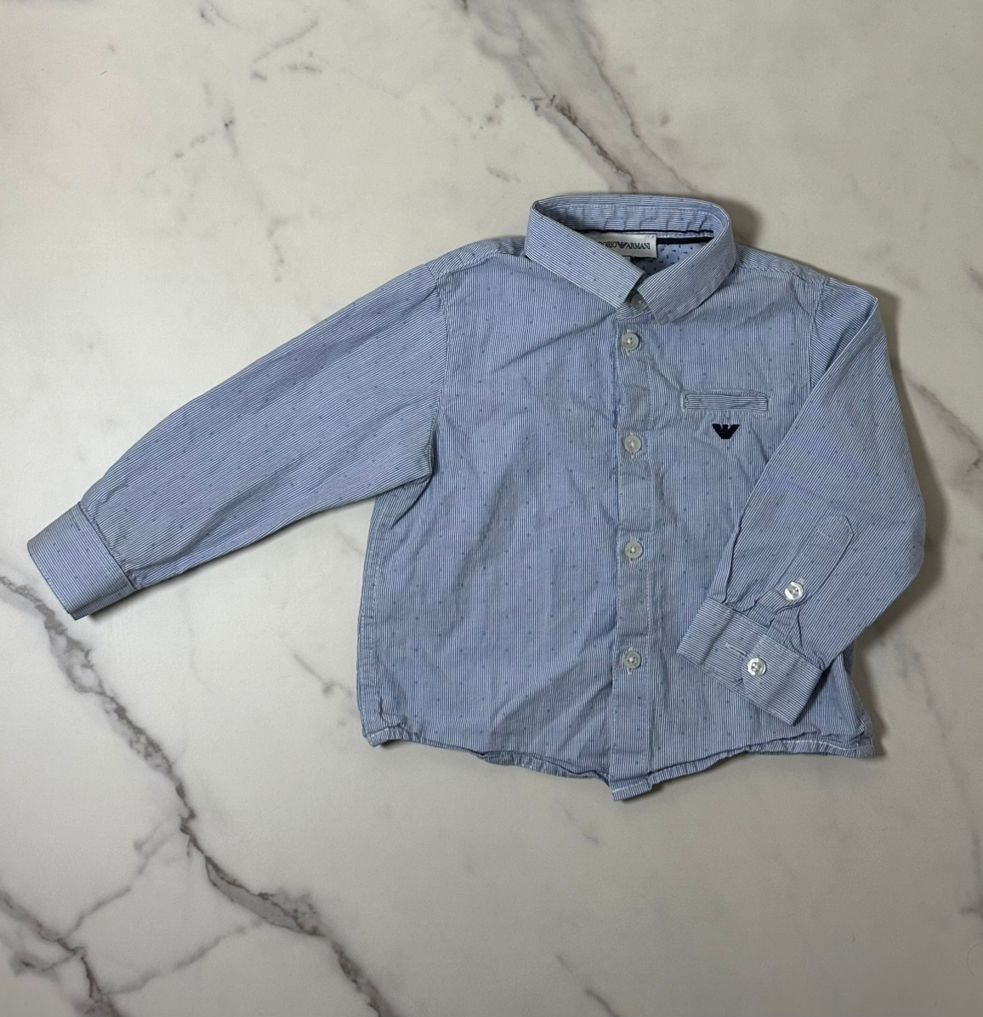 Camicia Azzurra a Righe Sottili con Logo Aquila — Armani Junior